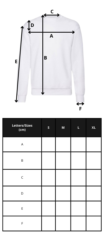 tamanhos sweat sem capucho